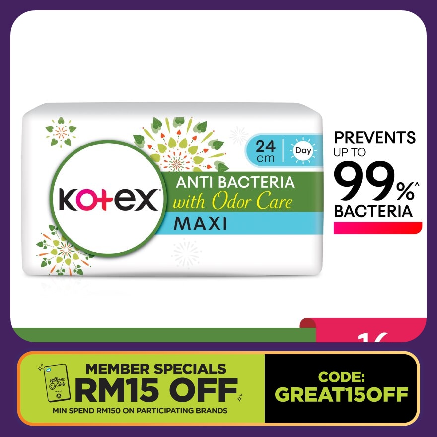 Anti-Bacteria Maxi Day Wing Pad 24cm (16s) - Sanitary Pad With Odor Care