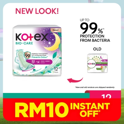 KOTEX Biocare Anti-Bacteria Overnight Wing Pad 32cm (12s) - Sanitary Pad With Odor Care