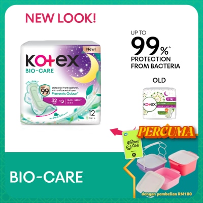 KOTEX - Biocare Anti-Bacteria Overnight Wing Pad 32cm (12s) - Sanitary Pad With Odor Care