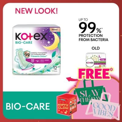 KOTEX Biocare Anti-Bacteria Overnight Wing Pad 32cm (12s) - Sanitary Pad With Odor Care