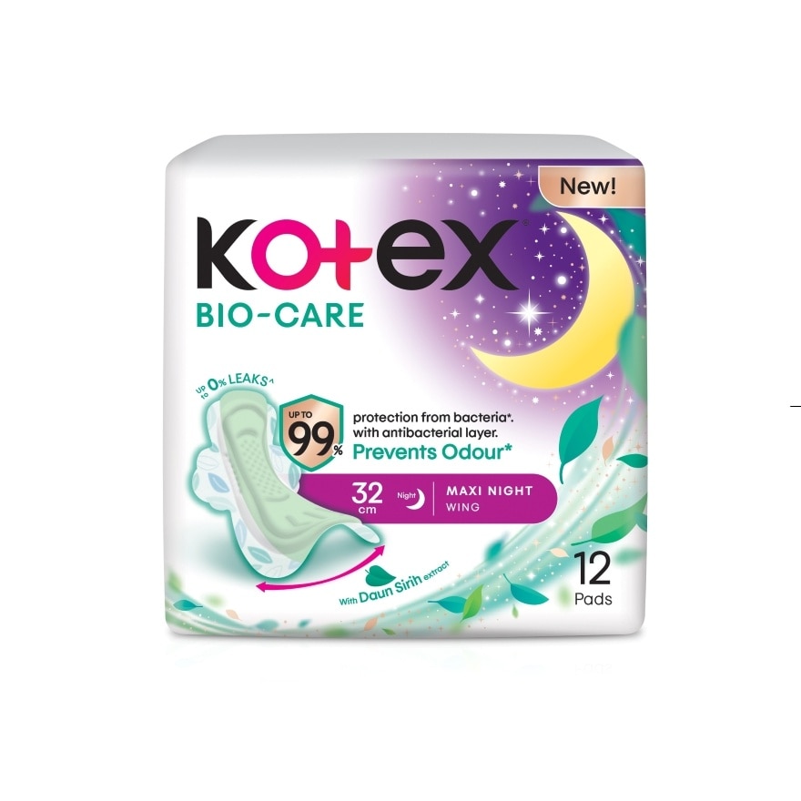 Biocare Anti-Bacteria Overnight Wing Pad 32cm (12s) - Sanitary Pad With Odor Care