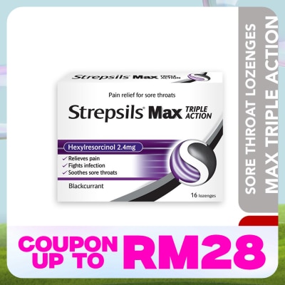 STREPSILS Sore Throat Lozenges Max Triple Action Blackcurrant 16s