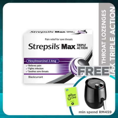 STREPSILS Sore Throat Lozenges Max Triple Action Blackcurrant 16s