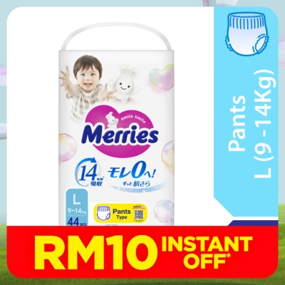 MERRIES Merries Super Premium Pants Baby Diaper Super Jumbo pack (9-14kg) L 44s