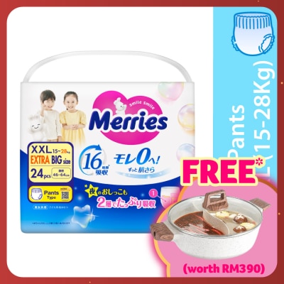 MERRIES Merries Super Premium Pants Baby Diaper Super Jumbo pack (15-28kg) XXL 24s
