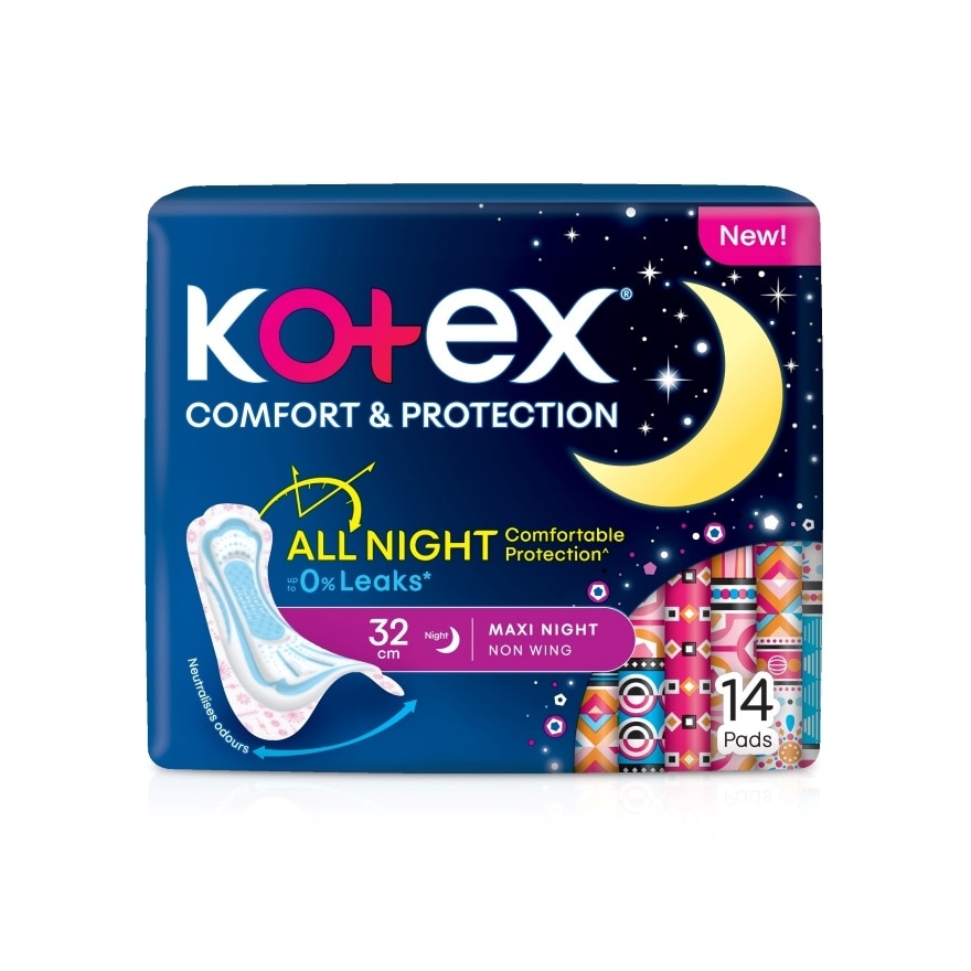 Comfort & Protection Overnight Non Wing Pad 32cm (14s) - Sanitary Pad with 100% Leak Free Comfort