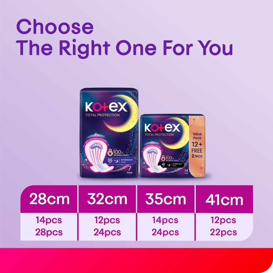 Total Protection Overnight Wing Pad 35cm (14s) - Sanitary Pad that prevents up to 100% No Back Leaks
