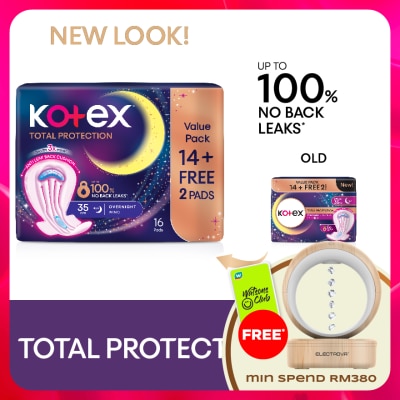 KOTEX - Total Protection Overnight Wing Pad 35cm (14s) - Sanitary Pad that prevents up to 100% No Back Leaks