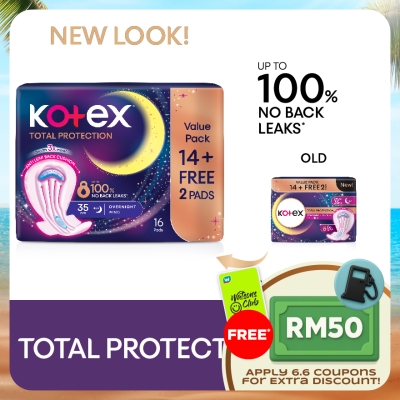KOTEX - Total Protection Overnight Wing Pad 35cm (14s) - Sanitary Pad that prevents up to 100% No Back Leaks