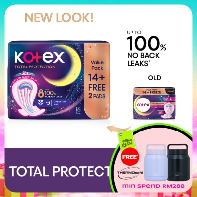 KOTEX - Total Protection Overnight Wing Pad 35cm (14s) - Sanitary Pad that prevents up to 100% No Back Leaks