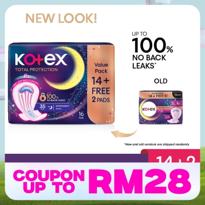 KOTEX Total Protection Overnight Wing Pad 35cm (14s) - Sanitary Pad that prevents up to 100% No Back Leaks