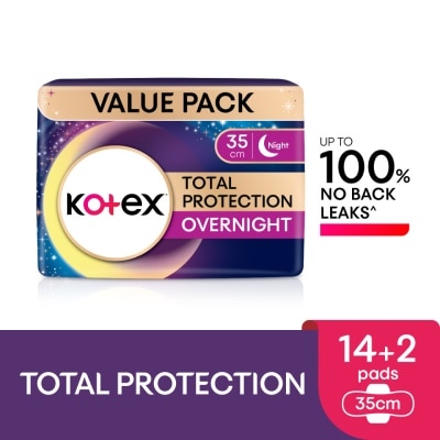 KOTEX Total Protection Overnight Wing Pad 35cm (14s) - Sanitary Pad that prevents up to 100% No Back Leaks