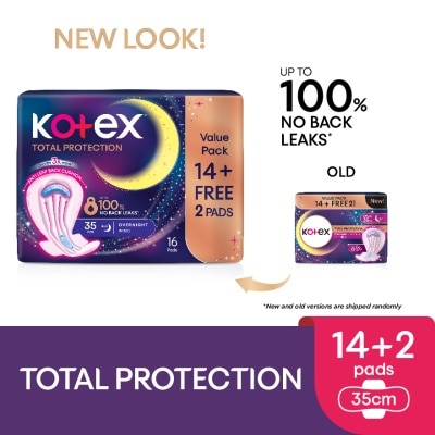 KOTEX Total Protection Overnight Wing Pad 35cm (14s) - Sanitary Pad that prevents up to 100% No Back Leaks