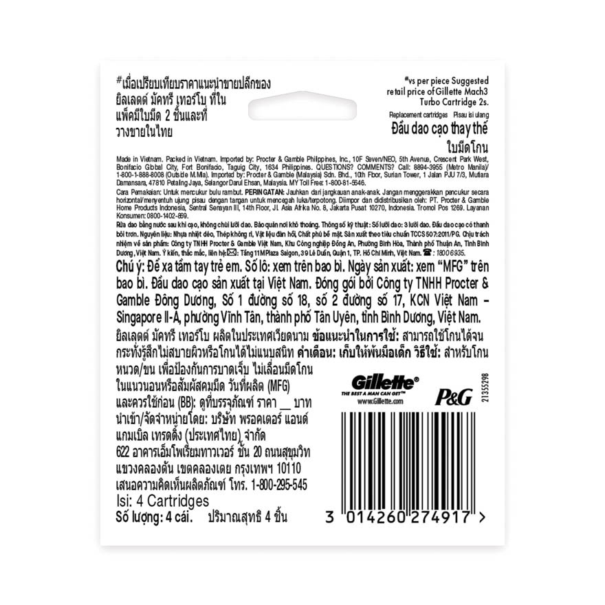 Mach3 Turbo Replacement Cartridge Refill 4s