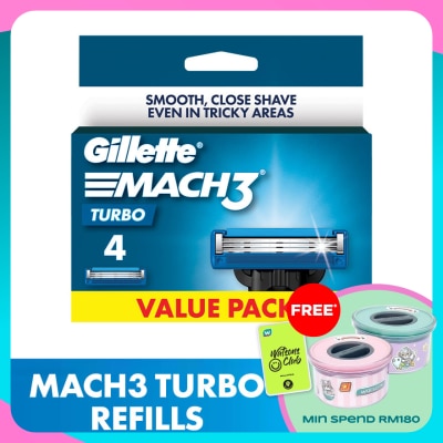 GILLETTE Mach3 Turbo Replacement Cartridge Refill 4s