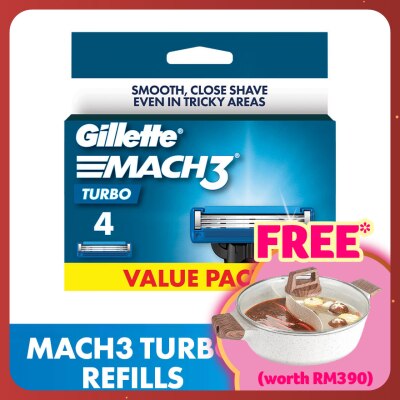 GILLETTE Mach3 Turbo Replacement Cartridge Refill 4s