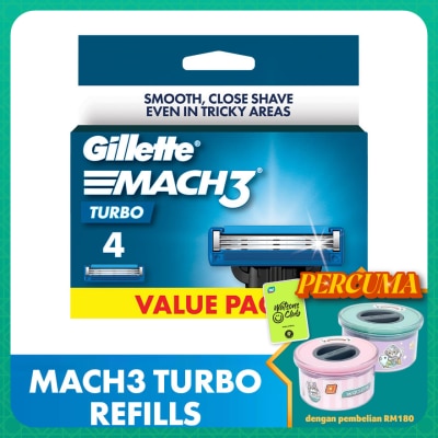 GILLETTE Mach3 Turbo Replacement Cartridge Refill 4s