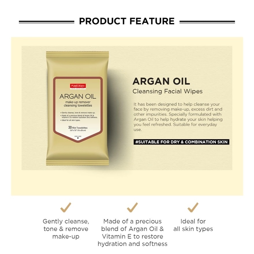 Argan Oil Make-up Remover Cleansing Towelettes 30s