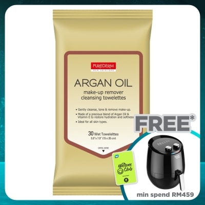 PUREDERM Argan Oil Make-up Remover Cleansing Towelettes 30s