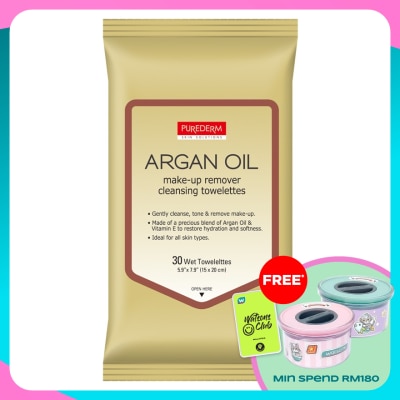 PUREDERM Argan Oil Make-up Remover Cleansing Towelettes 30s