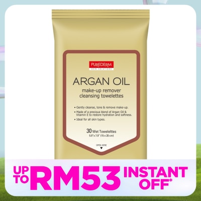 PUREDERM Argan Oil Make-up Remover Cleansing Towelettes 30s