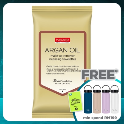 PUREDERM Argan Oil Make-up Remover Cleansing Towelettes 30s