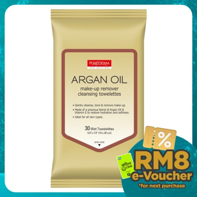 PUREDERM Argan Oil Make-up Remover Cleansing Towelettes 30s