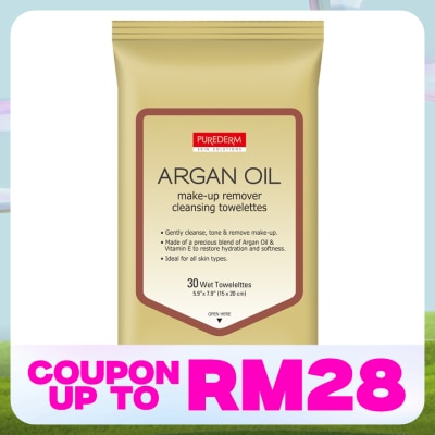 PUREDERM Argan Oil Make-up Remover Cleansing Towelettes 30s