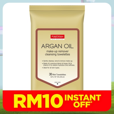 PUREDERM Argan Oil Make-up Remover Cleansing Towelettes 30s