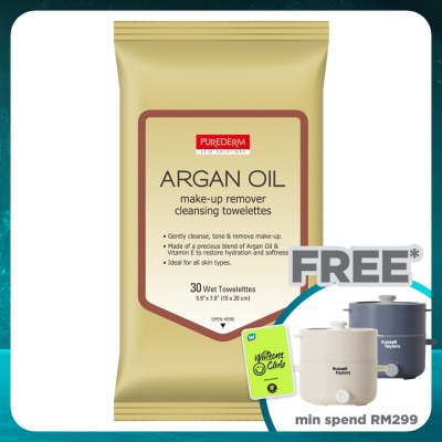 PUREDERM Argan Oil Make-up Remover Cleansing Towelettes 30s