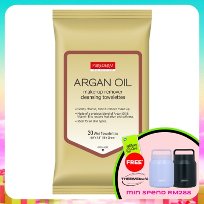 PUREDERM - Argan Oil Make-up Remover Cleansing Towelettes 30s