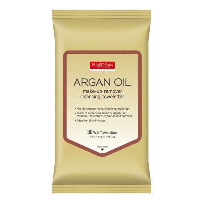 PUREDERM Argan Oil Make-up Remover Cleansing Towelettes 30s