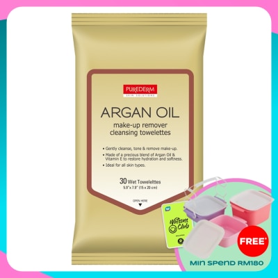 PUREDERM Argan Oil Make-up Remover Cleansing Towelettes 30s