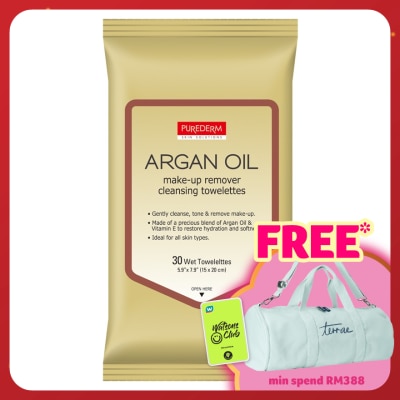 PUREDERM Argan Oil Make-up Remover Cleansing Towelettes 30s