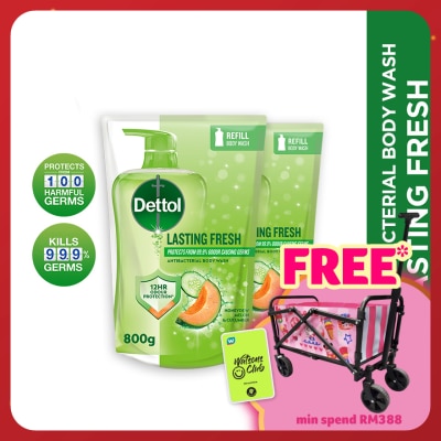 DETTOL Body Wash Lasting Fresh Honeydew Melon & Cucumber Refill Value Pack 800ml x2