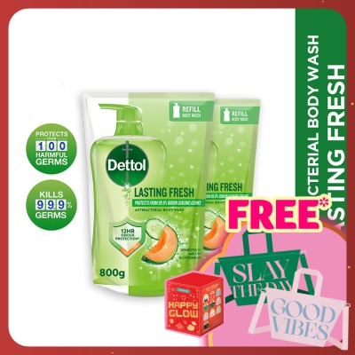 DETTOL Body Wash Lasting Fresh Honeydew Melon & Cucumber Refill Value Pack 800ml x2