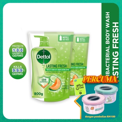 DETTOL Body Wash Lasting Fresh Honeydew Melon & Cucumber Refill Value Pack 800ml x2