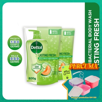DETTOL - Body Wash Lasting Fresh Honeydew Melon & Cucumber Refill Value Pack 800ml x2