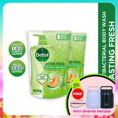 DETTOL - Body Wash Lasting Fresh Honeydew Melon & Cucumber Refill Value Pack 800ml x2