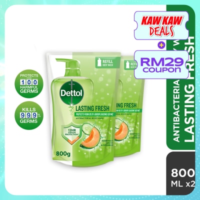 DETTOL Body Wash Lasting Fresh Honeydew Melon & Cucumber Refill Value Pack 800ml x2