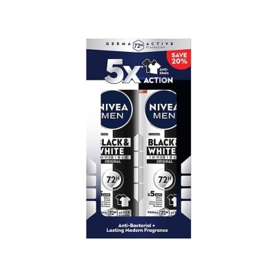 NIVEA FOR MEN Deodorant Black & White Spray 2x150ml