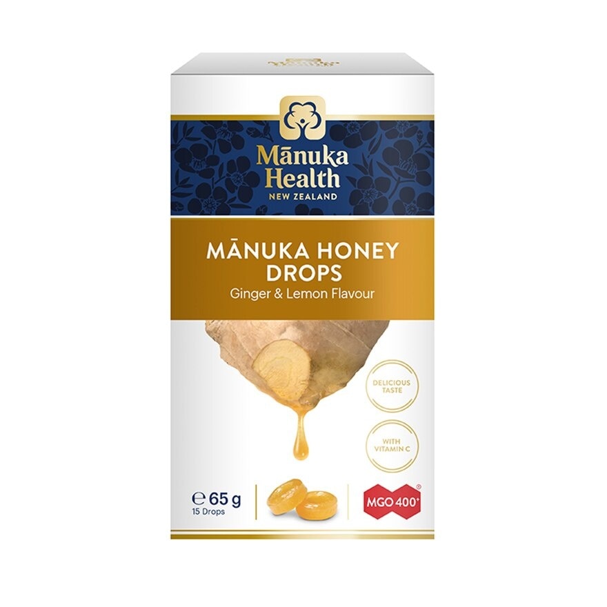 MANUKA HONEY DROPS WITH GINGER & LEMON 15S