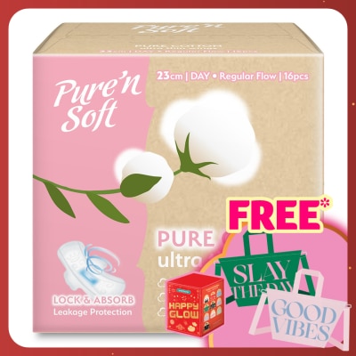 PURE'N SOFT Full Cotton Napkin 23cm 16's
