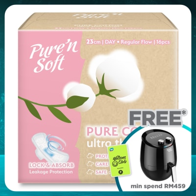 PURE'N SOFT Full Cotton Napkin 23cm 16's