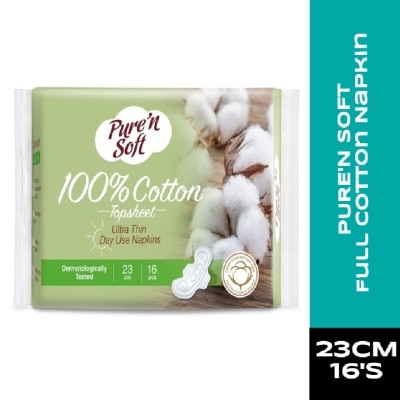 PURE'N SOFT Full Cotton Napkin 23cm 16's