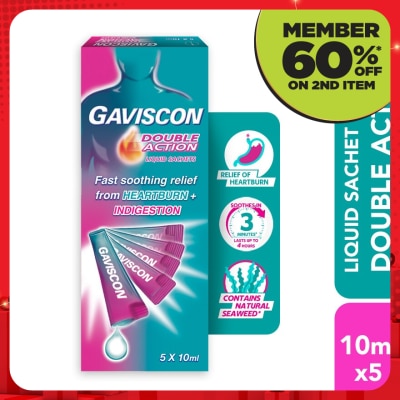GAVISCON Heartburn & Indigestion Relief Double Action Sachet 5 x 10ml