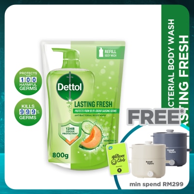 DETTOL Body Wash Refill Lasting Fresh Honeydew Melon & Cucumber 800g