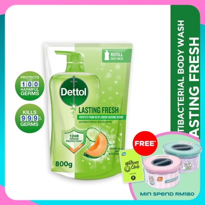 DETTOL Body Wash Refill Lasting Fresh Honeydew Melon & Cucumber 800g