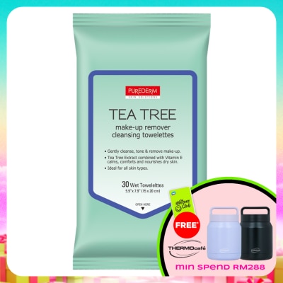 PUREDERM - Tea Tree Make-up Remover Cleansing Towelettes 30's