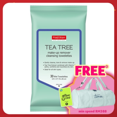 PUREDERM Tea Tree Make-up Remover Cleansing Towelettes 30's